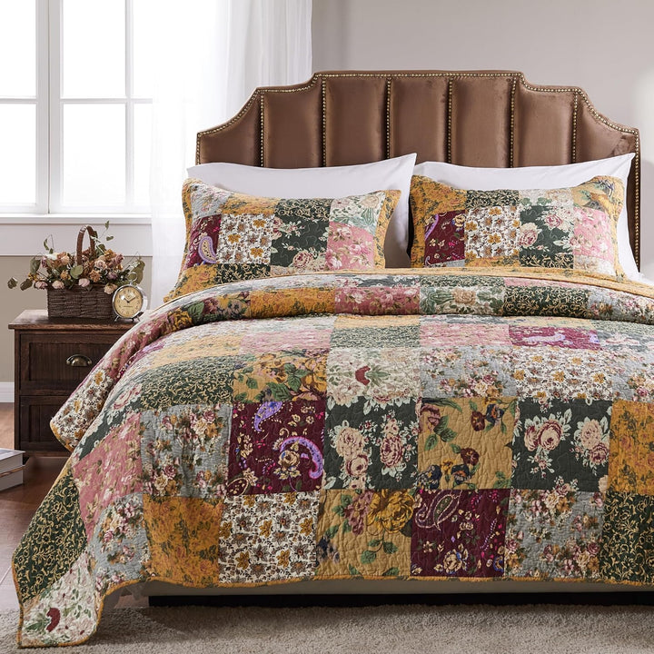 Greenland Home Patchwork-Bettwäsche-Set, 100 % Baumwolle, Patchwork-Design, Doppelbett, XL, Mehrfarb