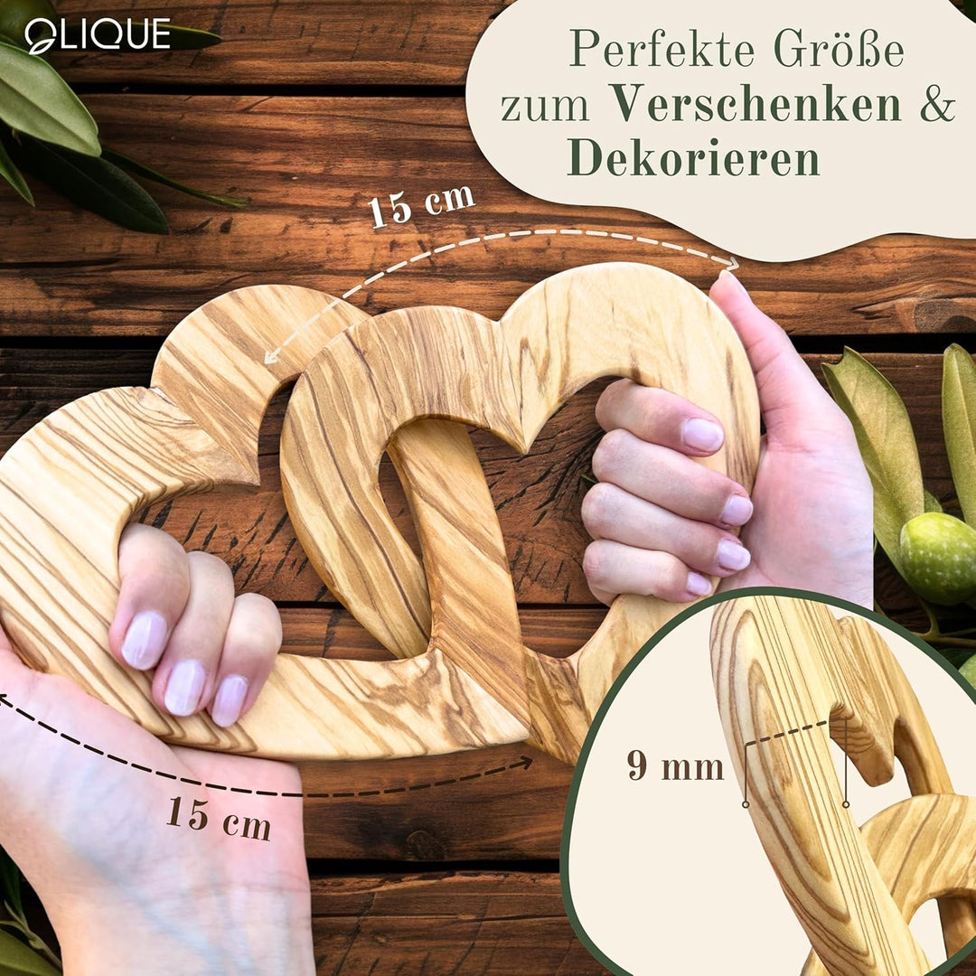 Holzherzen personalisiert, Olivenholz - Verbundene Holz Herzen mit Gravur als individuelles Geschenk