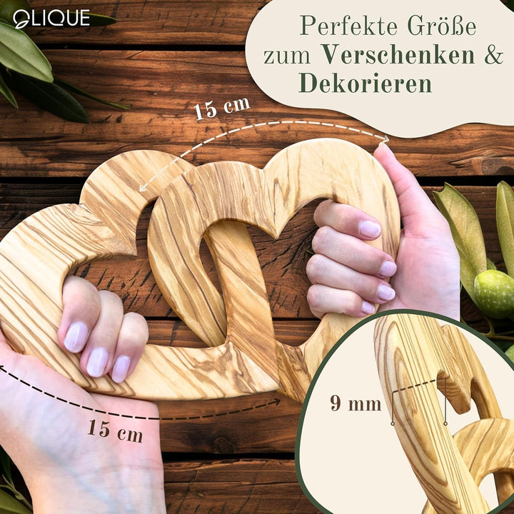 Holzherzen personalisiert, Olivenholz - Verbundene Holz Herzen mit Gravur als individuelles Geschenk
