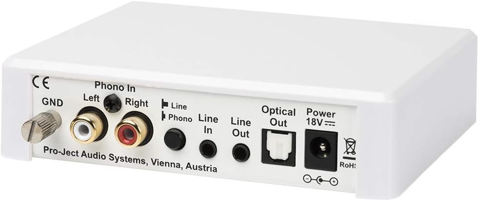 Pro-Ject Optical Box E Phono, Phono Vorverstärker mit A/D Konverter & Line In/Out (Weiss), Weiss