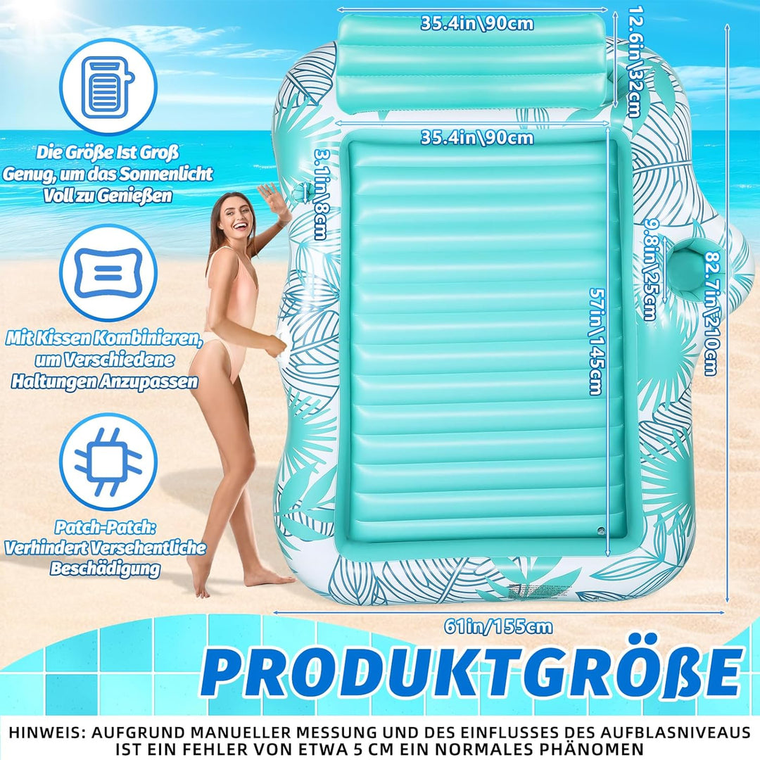 Charmofun Luftmatratze Tanning Pool Gross, 210 * 155 cm Doppelte Deluxe Aufblasbarer Sonnenpool mit