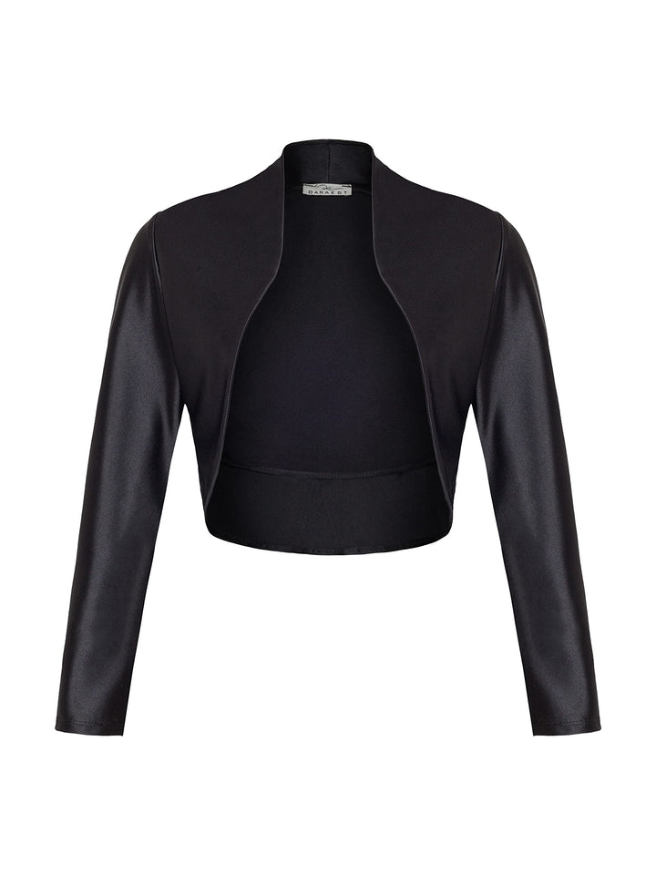 DANAEST Damen Bolero Satin Festliche Schulterjacke Langarm 709 S Schwarz, S Schwarz