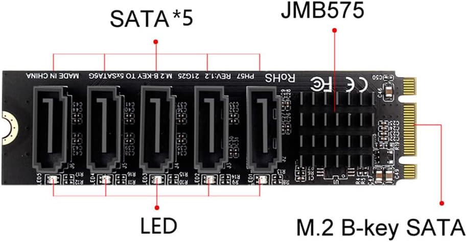 Xiwai NGFF Key B+M auf SATA 3.0 6 Gbit/s 5 Ports Adapter Converter Port Select JMB575 NGFF B/M-Key t