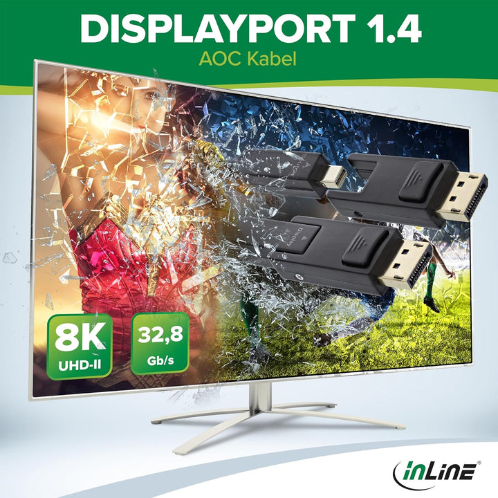 InLine DisplayPort 1.4 AOC Kabel, 8K 4K, 240Hz, abnehmbare Stecker, Länge 40m, 17240O, 40m