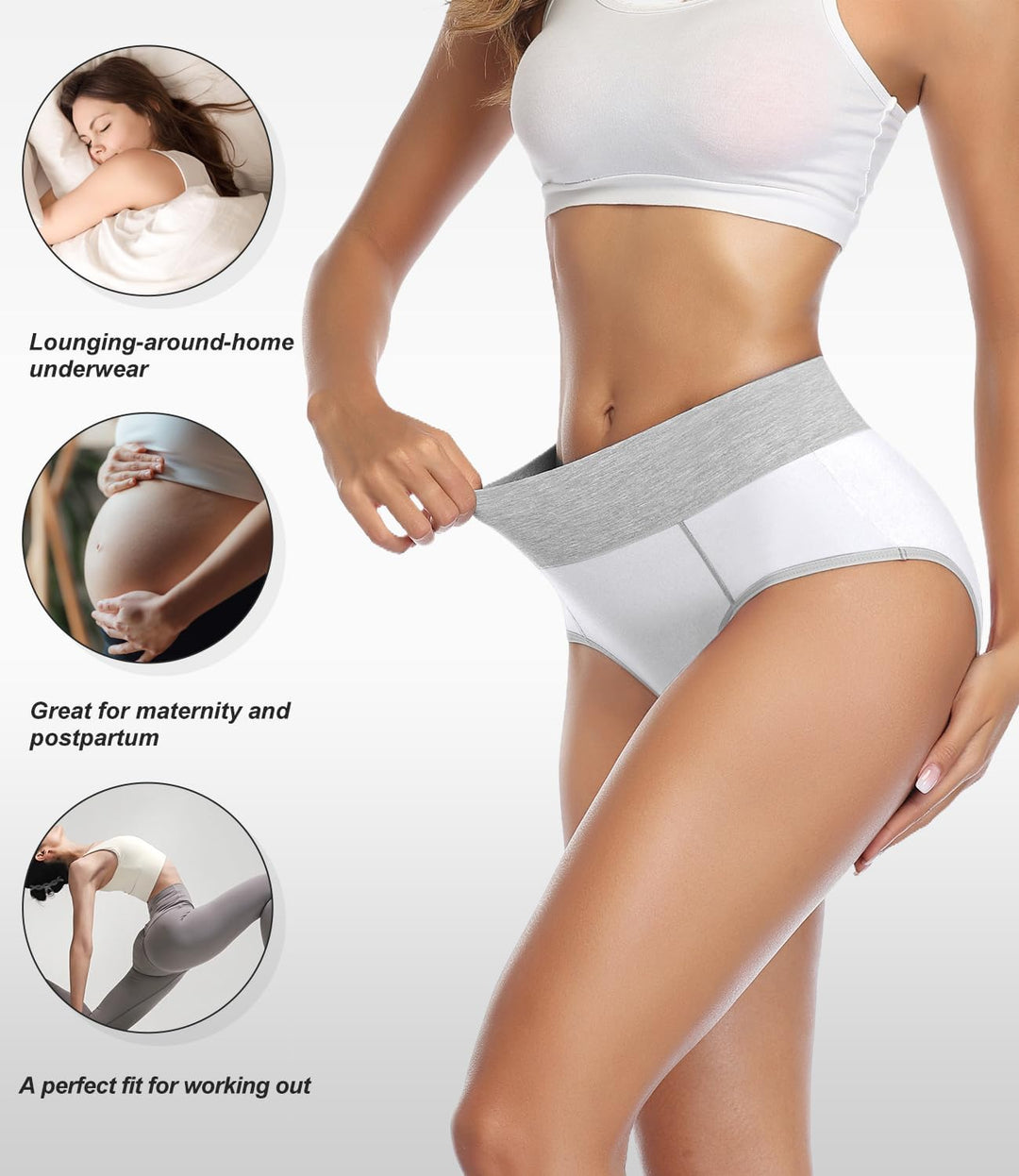 wirarpa Unterhosen Damen Baumwolle Unterwäsche Frauen Taillenslip Hohe Taille Slip 5er Pack S Weiss-