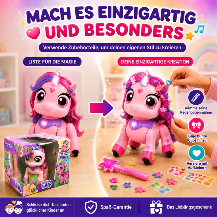 Regenbogen Einhorn Rainbow Lilly | Ferngesteuertes Einhorn mit Zauberstab | Interaktives Einhorns mi