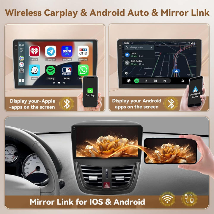 Hikity Android 15 4+64G Autoradio für Peugeot 207 2009-2013 mit 9 Zoll Incell Touchscreen, Autoradio