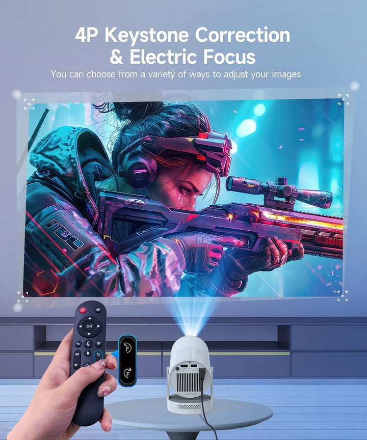 Elektrischer Fokus Mini Beamer mit 4K Unterstützung, tragbarer Projektor mit WiFi 6 und Bluetooth 5.