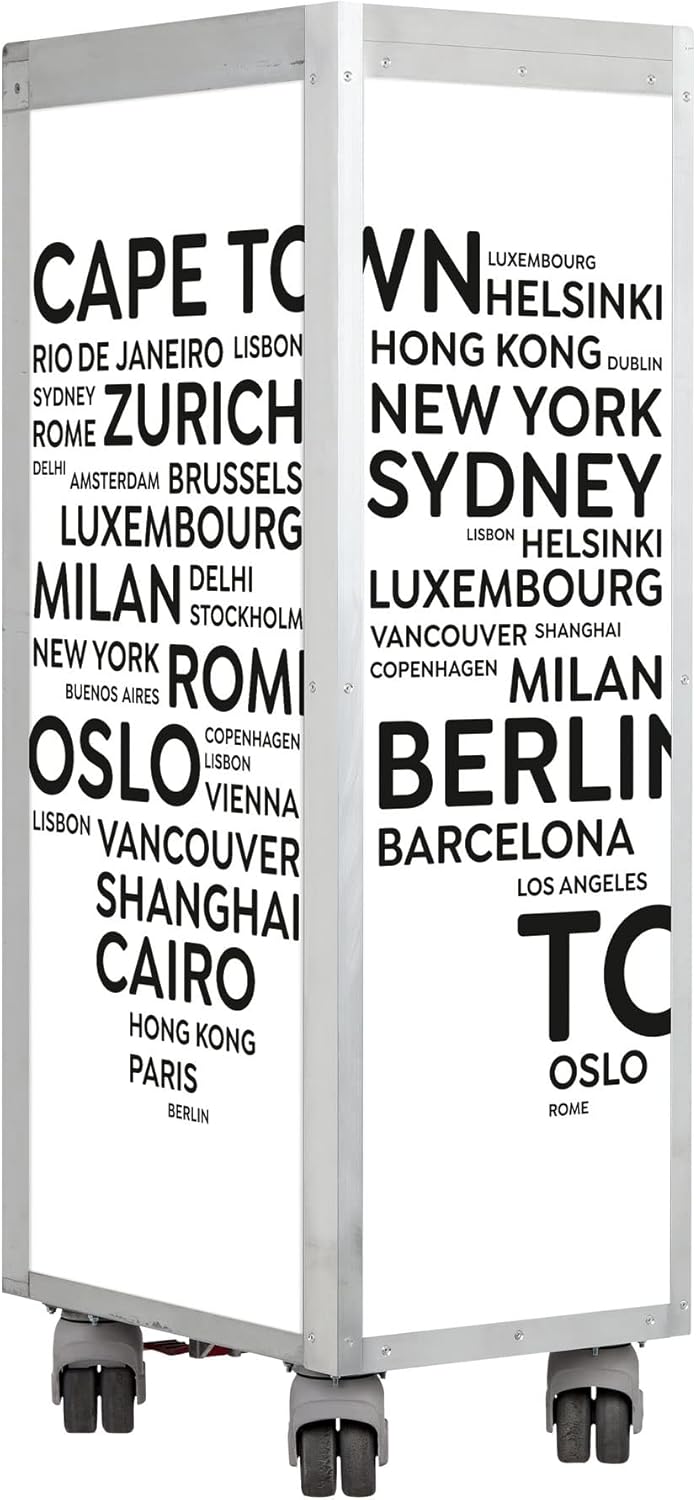 Bartrolley City inkl. LED-Leuchtfachboden, Barbrett &amp; Fachboden aus Glas (Weiss, Originalrollen) Wei