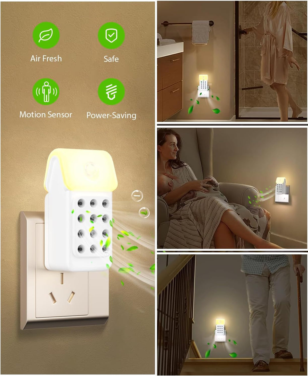 Luftreiniger /3Pcs, Dayear Plug in Negativ Ionen Luftreiniger, Air Purifier mit Die bewegungsmelder,