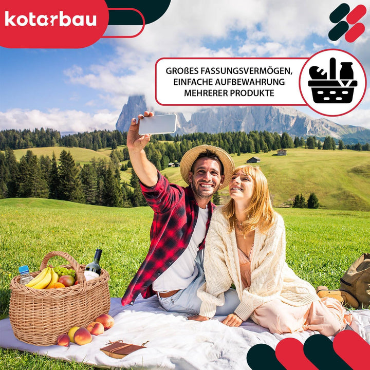 KOTARBAU® Henkelkorb Weidengeflecht für Einkauf in Naturfarbe Geräumig und