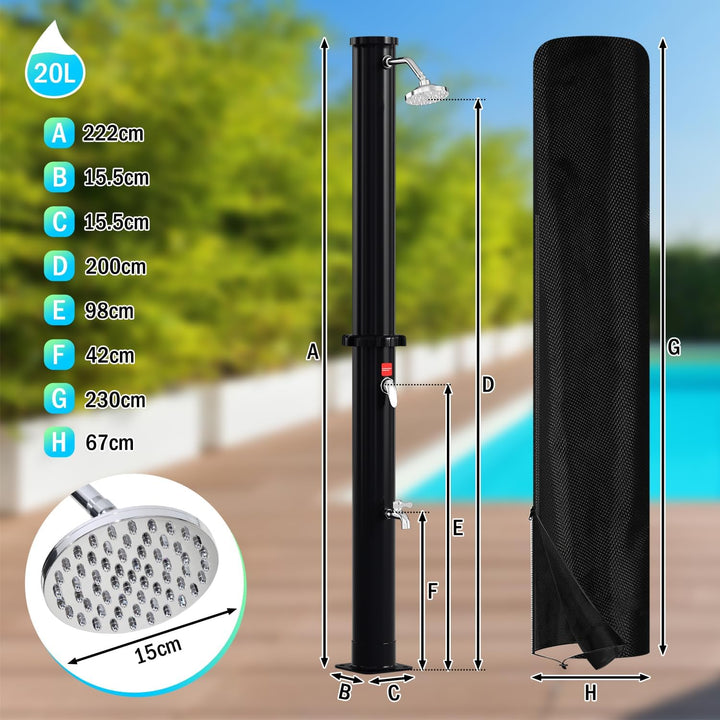 Cecaylie Solardusche 20Liter Solar Gartendusche Energiesparend Schwarz mit Schwenkbarer Regenduschko
