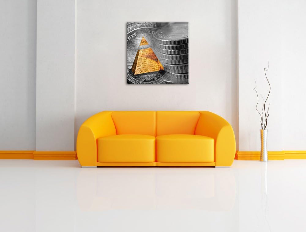Pixxprint Illuminati Pyramide Black and White Dollar schwarz/weiss, Format: 70x70 auf Leinwand, 70x7