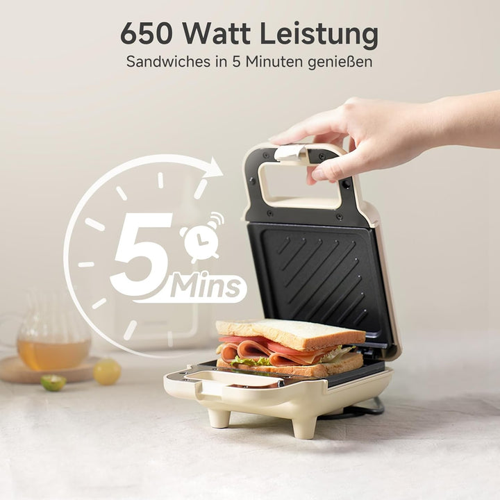 SIMPLUS Sandwichmaker Klein für Knusprige Dreiecks, Sandwichtoaster, 650W, Antihaftbeschichtete Plat