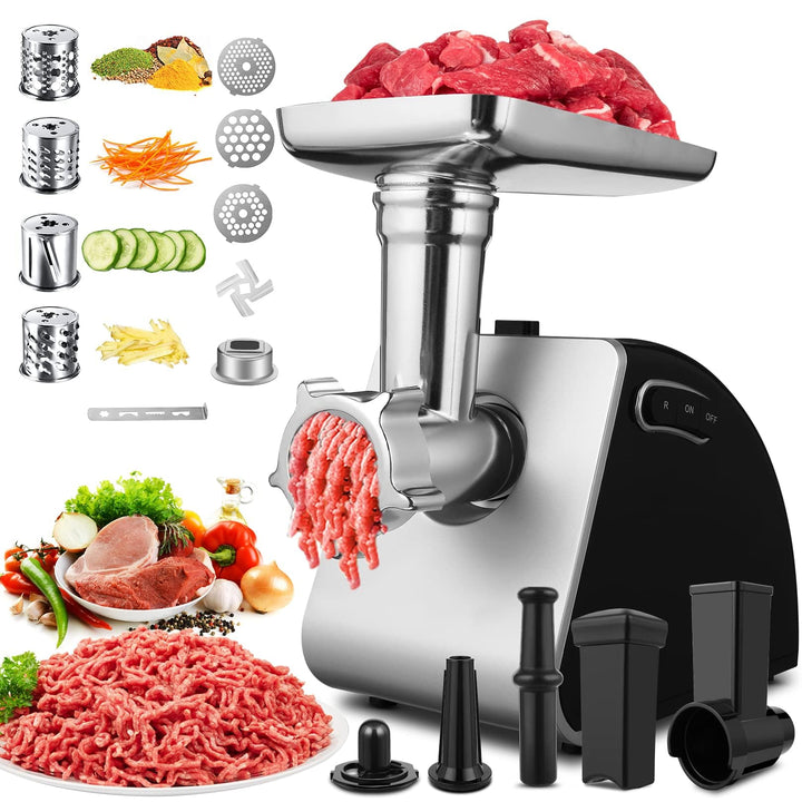Nictemaw Elektrischer Fleischwolf 2000W, 5-in-1 Küchenmaschine mit 4 Klingen, Spritzgebäckvorsatz, 3
