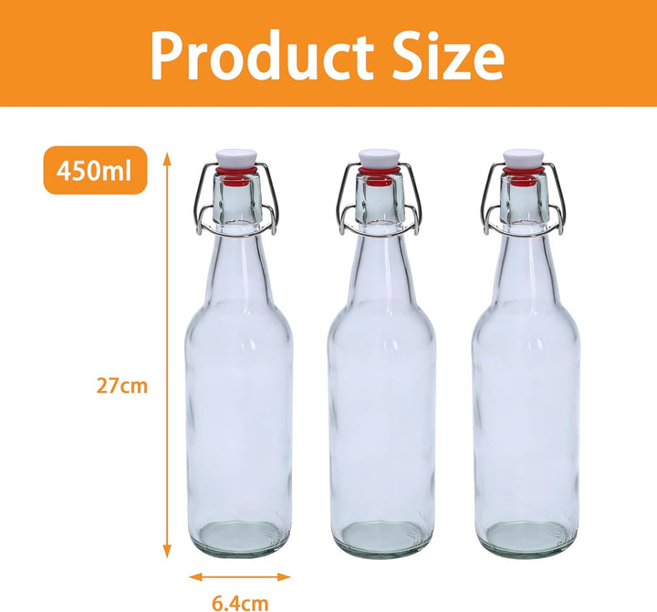 Salatdressing Shaker aus Glas 450 ml 3er Set, Dressingshaker mit Edelstahl Bügelverschluss Tropffrei