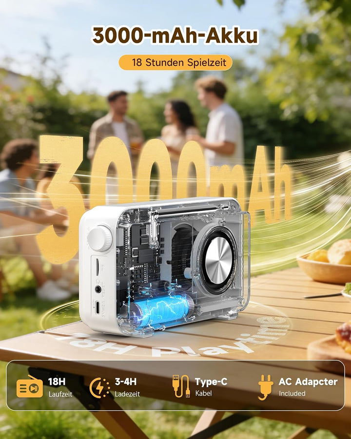 Roxicosly Tragbares DAB/DAB+ Radio, 80 Voreingestellte, UKW Digital Radio mit 3000-mAh Akku, Küchenr