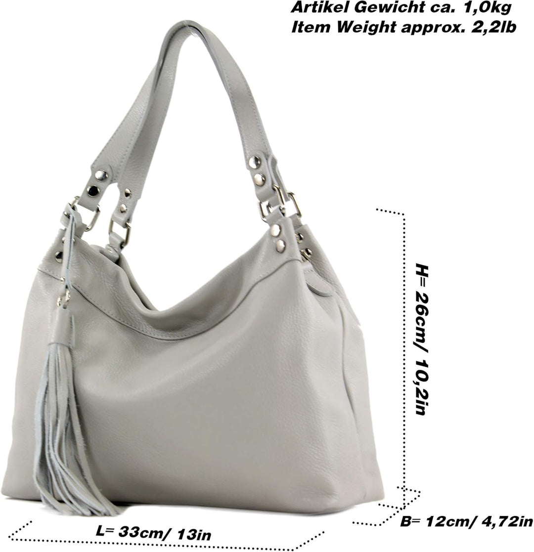 modamoda de - T201 - ital. Damen Schultertasche aus Echtleder Altrosa, Altrosa