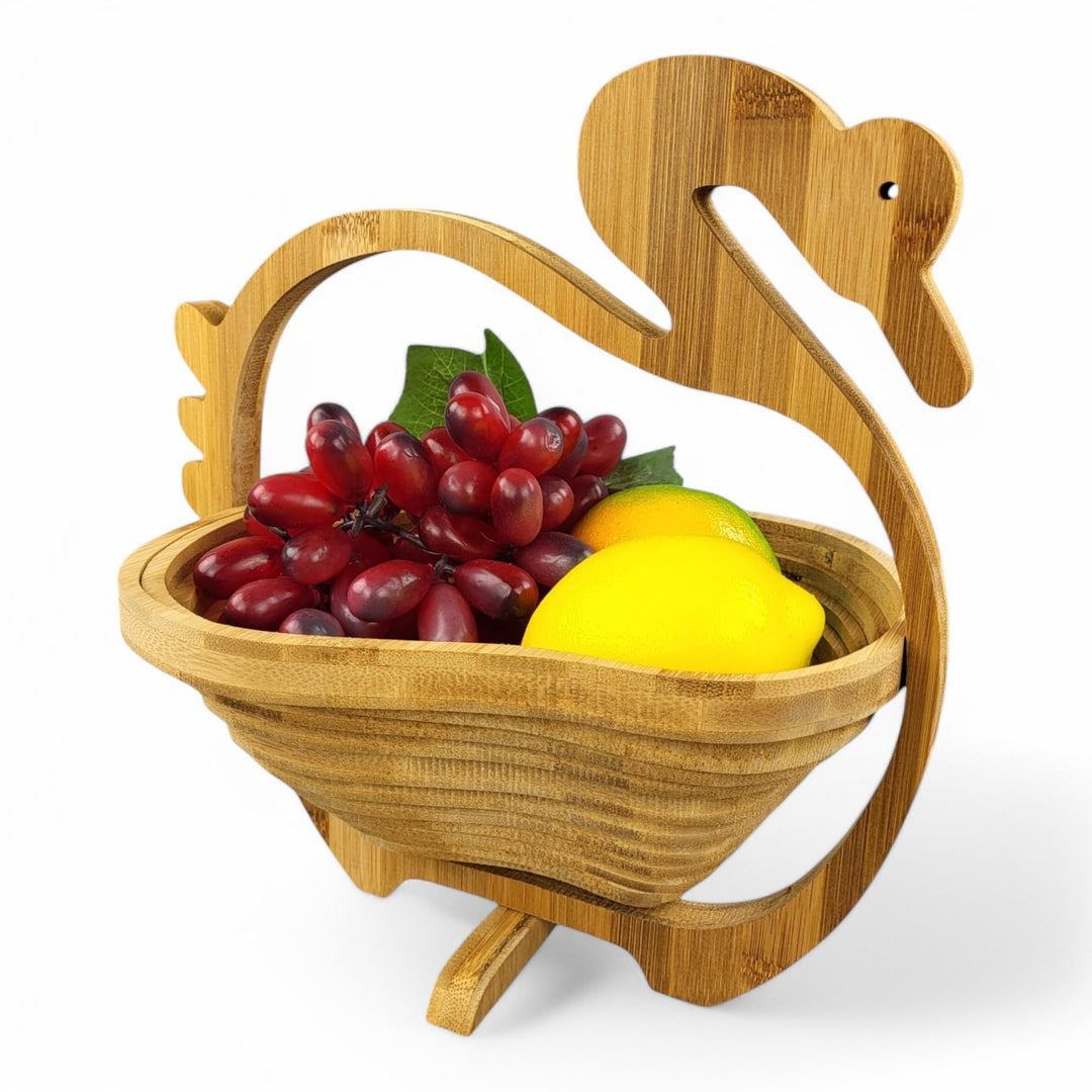 GMMH Obstkorb und Topfuntersetzer aus Bambus (Schwan) Faltbare Obstschale, Korb Schale Klappkorb Fal