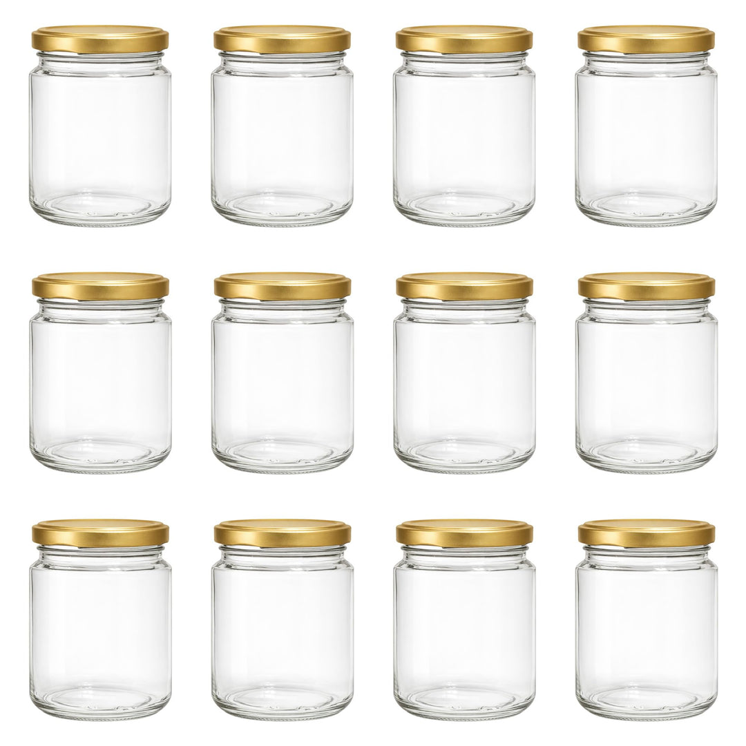 Vitrea 12x Marmeladengläser 275 ml - mit Deckel Gold TO 66 - Einmachgläser zum befüllen mit Schraubd