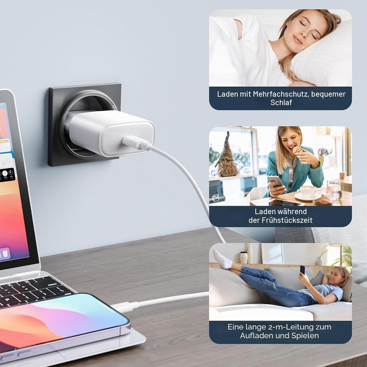 25W 3 Pack für iPhone Schnellladegerät und Ladekabel, USB C Ladegerät 2M Schnellladekabel Stecker Ne