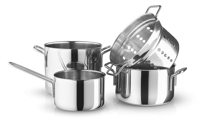 Eva Trio | Stainless Steel Topfset 4 St. 1,8 l 3,6 l 4,8 l &amp; Pasta-Einsatz |Komplettes Set aus Töpfe