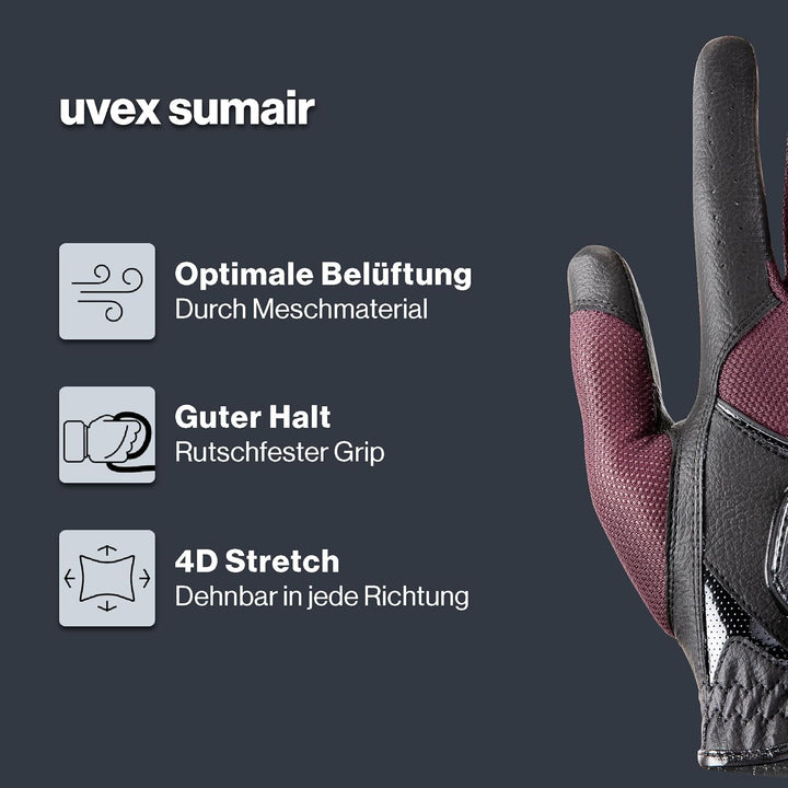 Uvex Unisex – Erwachsene Sumair Reithandschuhe 7 black-burgundy, 7 black-burgundy