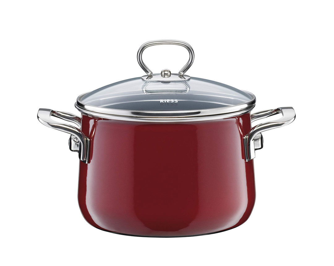 Riess, 0703-008, Fleischtopf mit Glasdeckel, NOUVELLE, ROSSO EXTRA STARK, Durchmessser 20 cm, Höhe 2