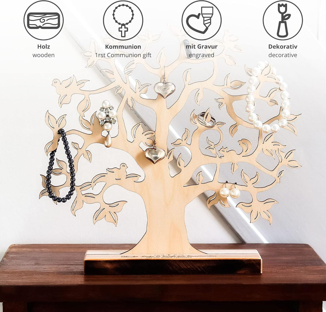 Holz Geldbaum mit Gravur, Kommunionsgeschenk, Lebensbaum Deko, DIY Verpackung für Geldgeschenke, Ges