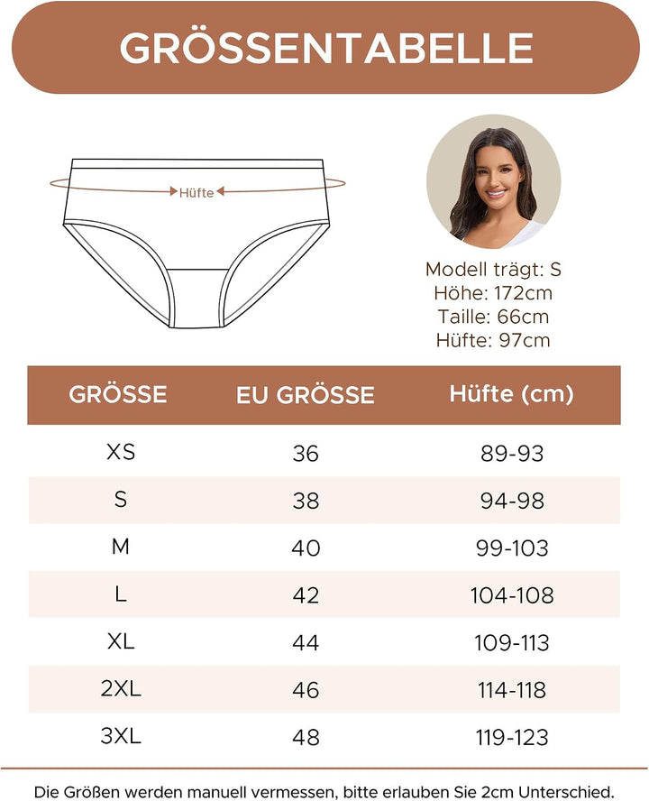 INNERSY Unterhosen Damen Baumwolle Atmungsaktive Hipster Unterwäsche Basic Bequem Panties 6er Pack X