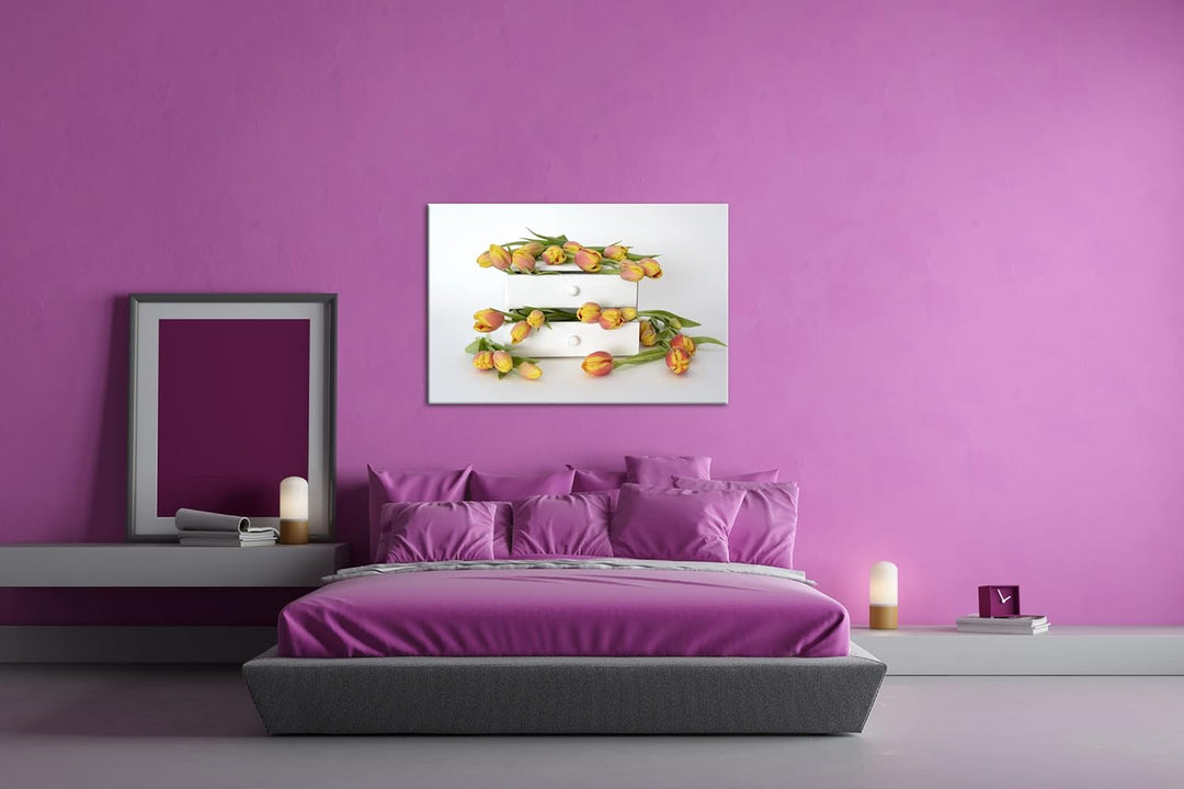 deyoli wild verstreute Tulpen Format: 80x60 als Leinwand, Motiv fertig gerahmt auf Echtholzrahmen, H