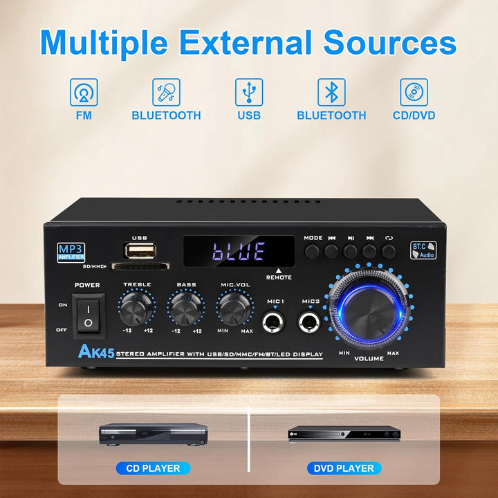HiFi-Verstärker, Mini Bluetooth Stereo Audio Verstärker Receiver 12V/ 220V 600W 2 Kanäle Endverstärk