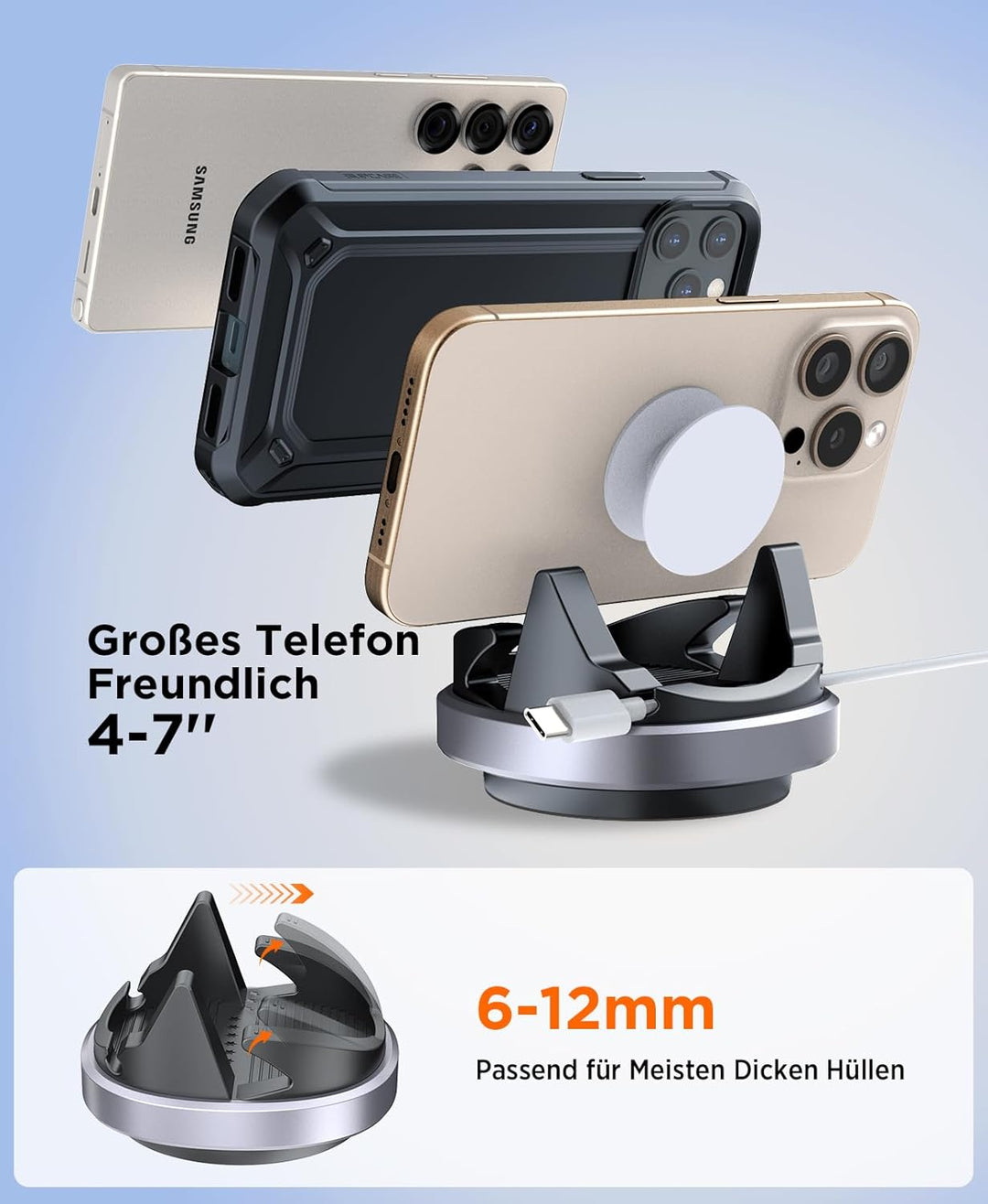 Beeasy Handyhalterung Auto Armaturenbrett, Silikon Handy Halterung Auto 360 Drehbar, Universal Kfz A