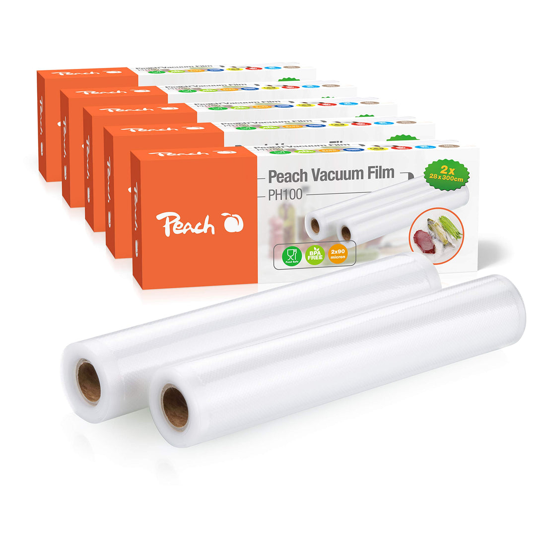 Peach Vakuumierfolie - 10 Rollen à 28x300cm - 30 Meter - Lebensmittel natürlich Frischhalten - kein