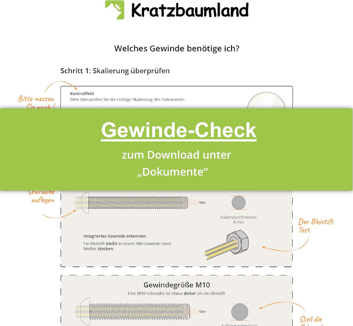 Kratzbaumland 15 cm Sisalstamm, Ersatzstamm für Kratzbaum: Länge: 80 cm/Gewinde: 8 mm (M8), Farbe de