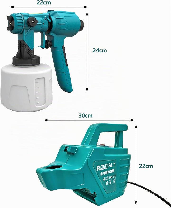 Elektrische Split Farbsprühsystem AC,1200ml Behälter, 4X Kupferdüsen (1,0/1,5/1,8/2,5 mm),3m EU-Stec