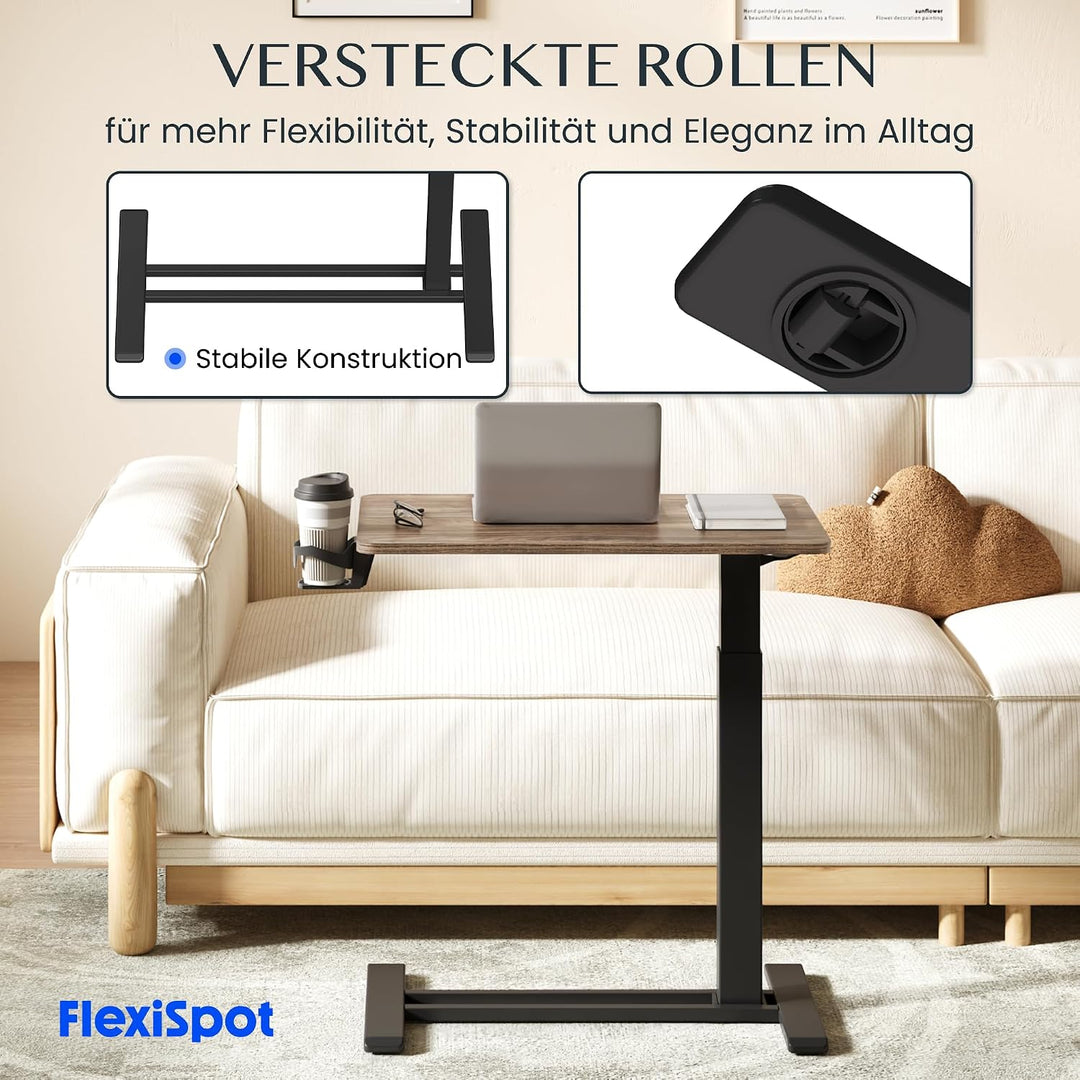 FLEXISPOT Beistelltisch höhenverstellbar mit Rollen, stufenlose Gasfeder | Nachttisch/Couchtisch/Bet