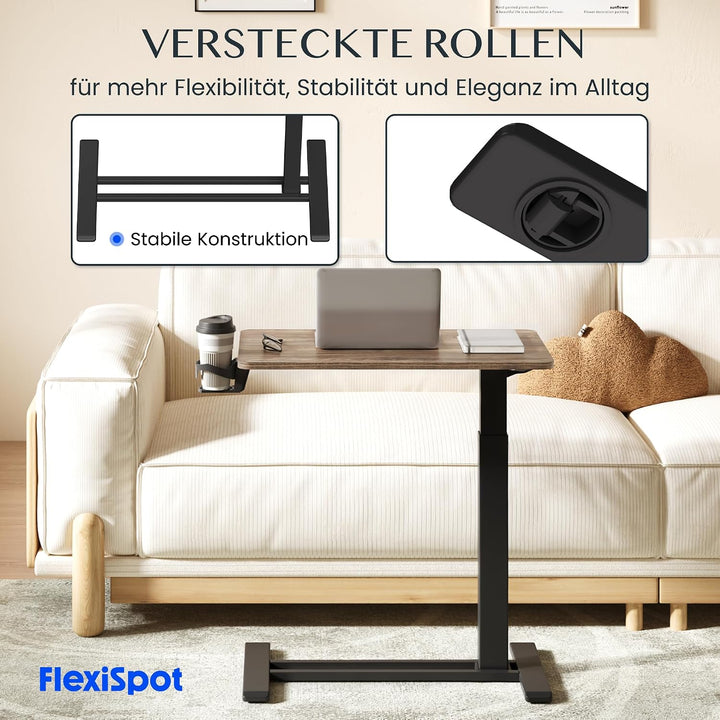 FLEXISPOT Beistelltisch höhenverstellbar mit Rollen, stufenlose Gasfeder | Nachttisch/Couchtisch/Bet
