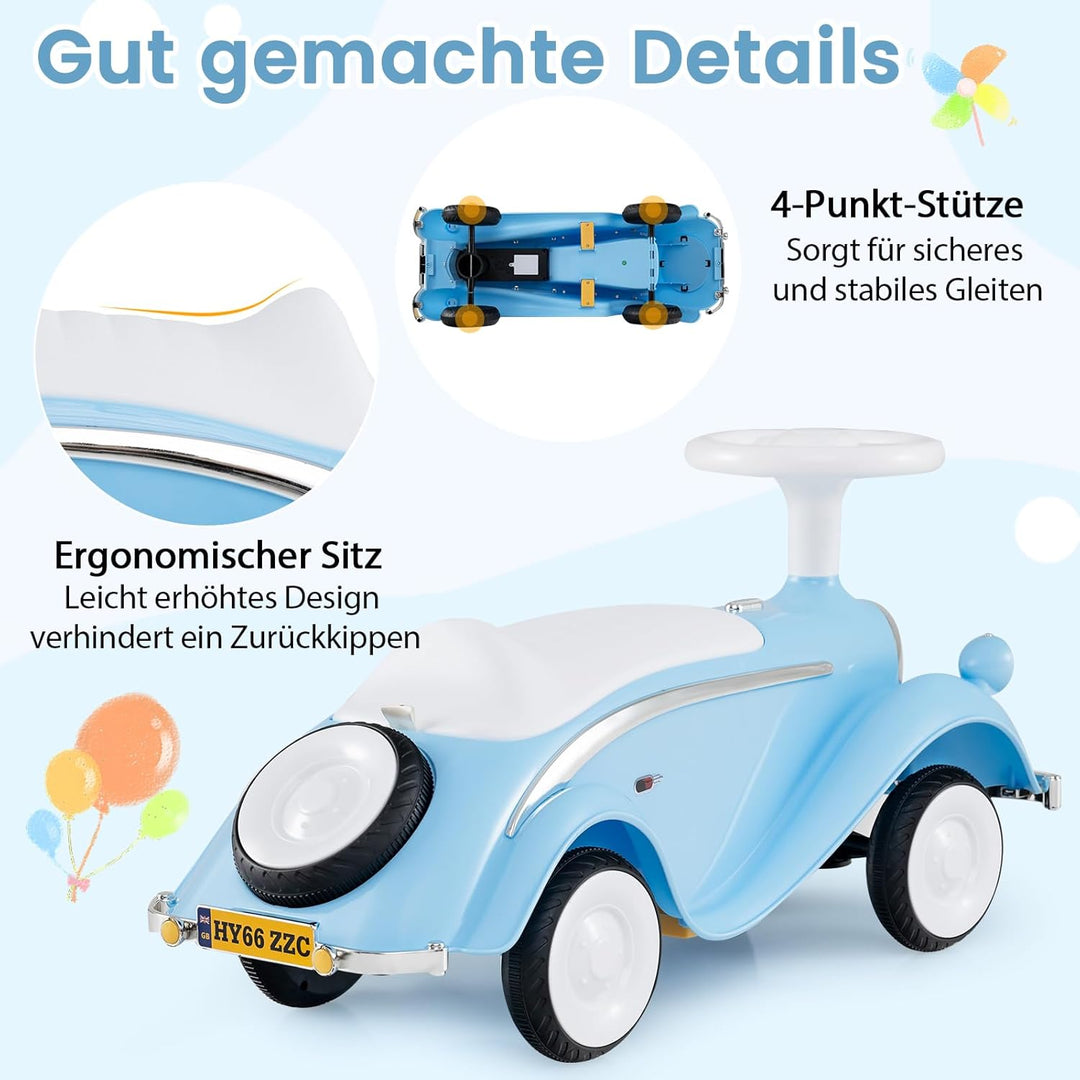 GOPLUS Kinder Rutschauto, Retro Classic Schiebeauto, Kinder Rutschfahrzeug mit Lenkrad, Hupe, LED-Sc