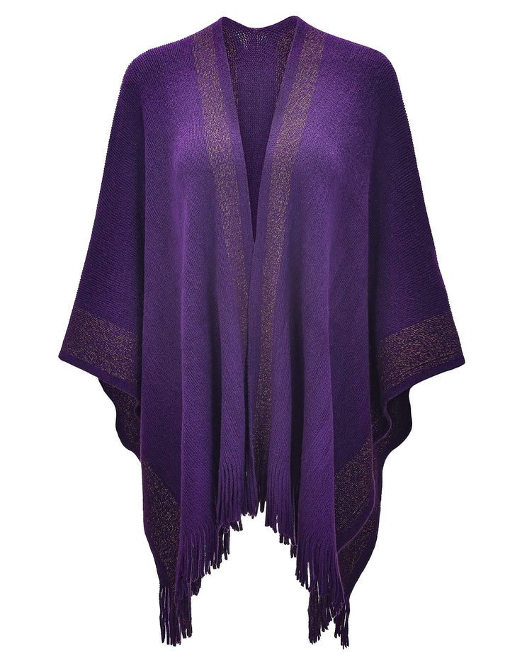 ZLYC Damen Weiche Schlichte Poncho Capes Retro Cardigans Pullover Violett, Violett