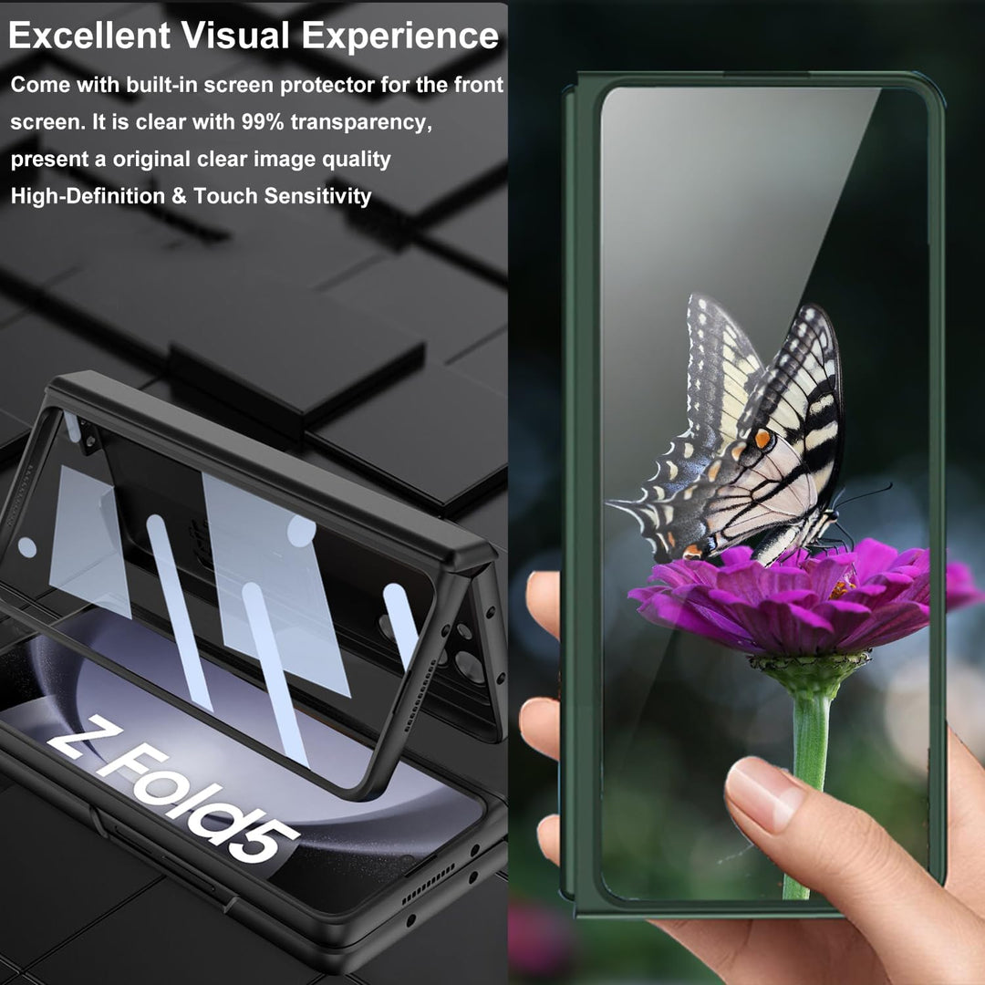 Miimall Hülle Kompatibel Mit Samsung Galaxy Z Fold 5, Robust PC Mit Displayschutz & Ständer, Anti Dr