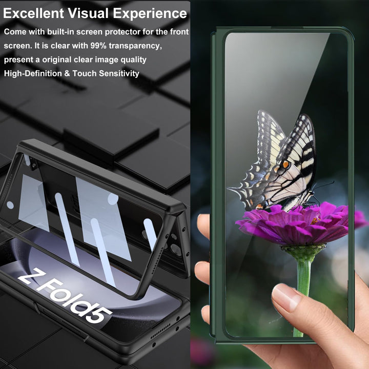 Miimall Hülle Kompatibel Mit Samsung Galaxy Z Fold 5, Robust PC Mit Displayschutz & Ständer, Anti Dr