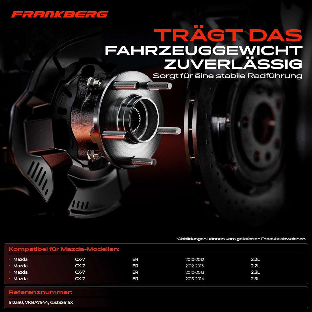 Frankberg Radnabe Radlagersatz Hinterachse Kompatibel mit CX-7 ER 2.2L 2.3L SUV 2010-2014 Replace# G
