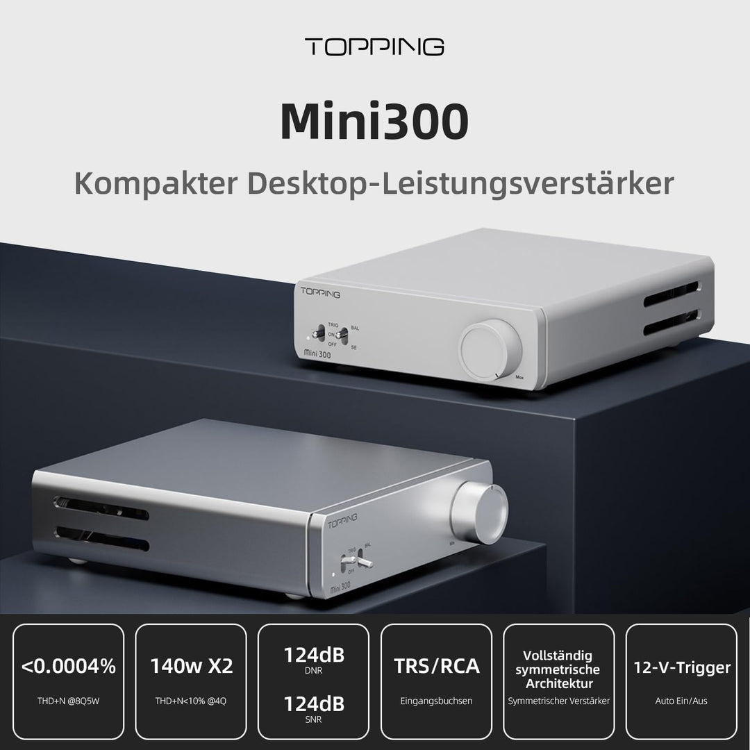 Topping Mini300 HiFi-Verstärker, Vollständig symmetrischer 140W Kompakt-Class-D Stereo-Verstärker, R
