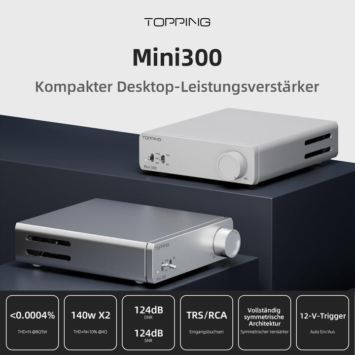 Topping Mini300 HiFi-Verstärker, Vollständig symmetrischer 140W Kompakt-Class-D Stereo-Verstärker, R