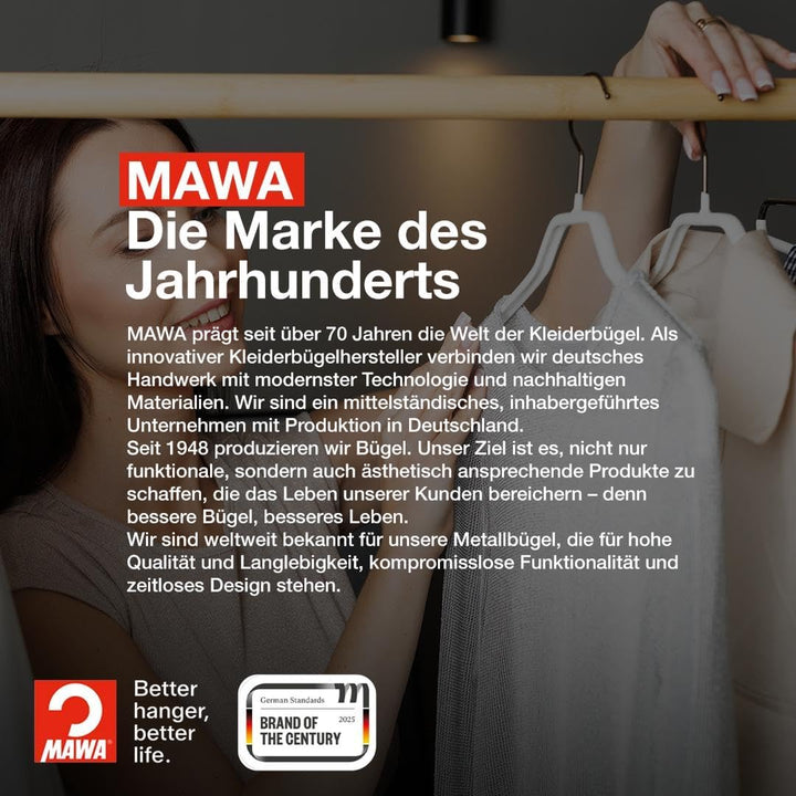 MAWA Kleiderbügel, Set mit 10 hochwertigen, platzsparenden, rutschfesten Kleiderbügeln, ideal für T-