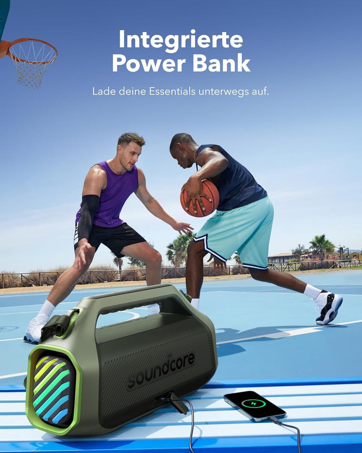 soundcore Boom 2 Plus Outdoor Lautsprecher, 140W, 2+2 Channel, BassUp 2.0, 20h, Schnellladung, IPX7