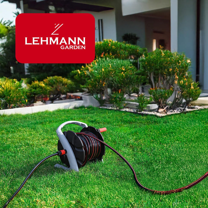 LEHMANN Schlauchtrommel mit 20 m Schlauch - Wandmontage-Schlauchaufroller - Mobiler Gartenschlauch A