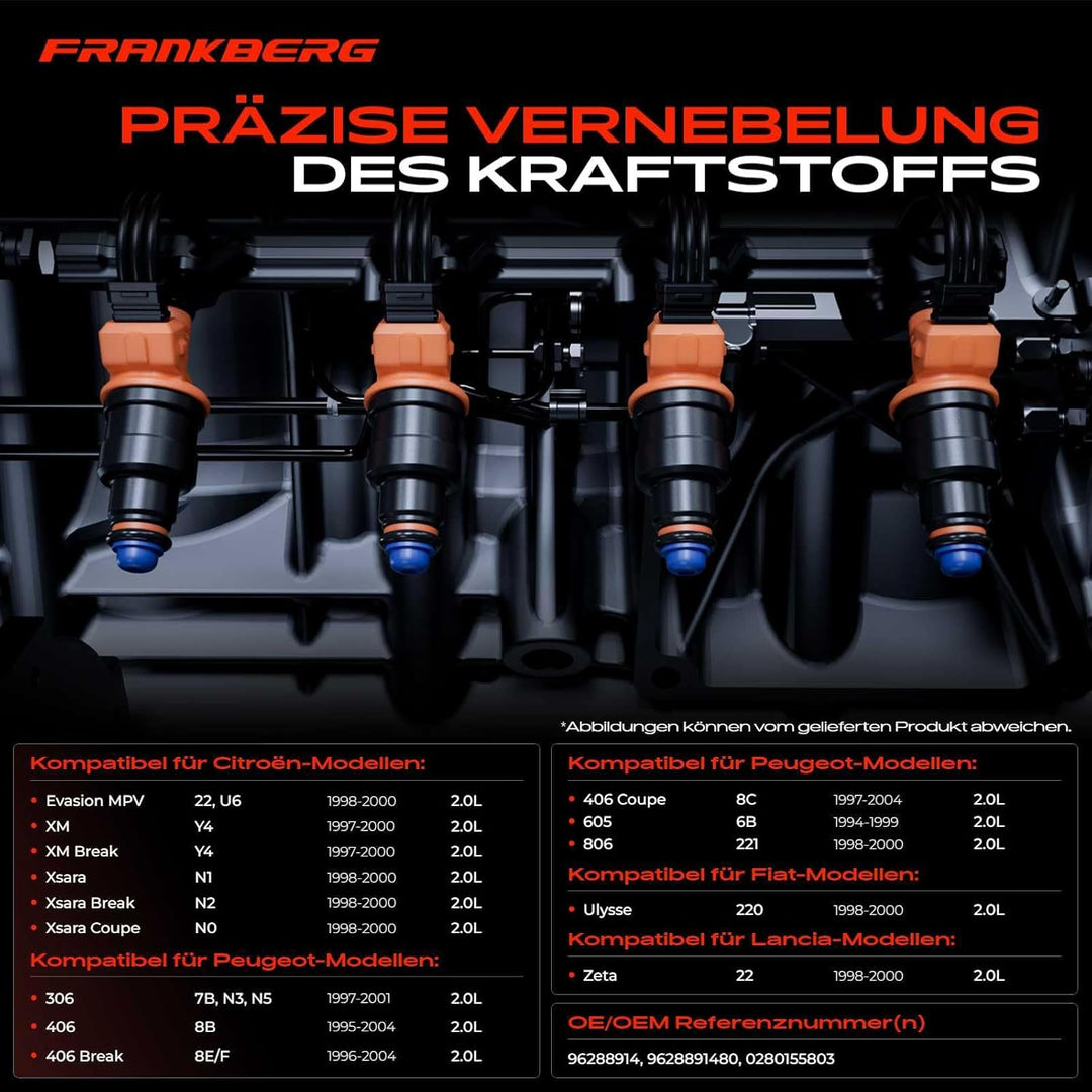 Frankberg 4x Einspritzventil Einspritzdüse Injektor Kompatibel mit Xsara 1998-2000 306 1997-2002 406