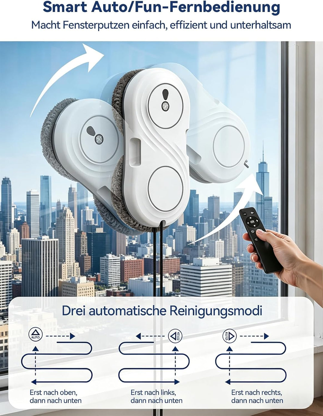 Keero Fensterputzroboter, 7000 Pa Saugkraft, Elektrischer Fensterreiniger Roboter mit Turbinenmotor,